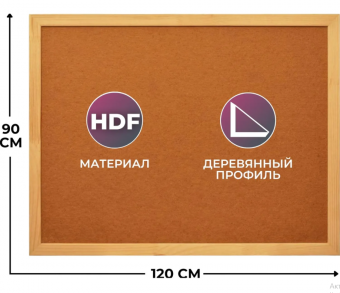 Доска д/информации HDF(аналог пробковой) 90 х 120, деревян. рамка ,1504377