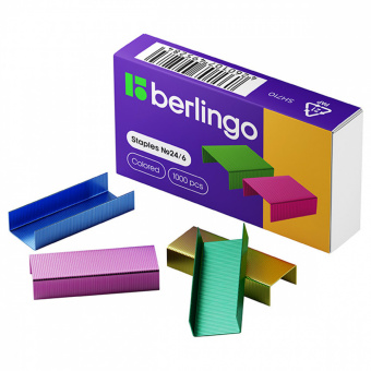 Скобы к степлеру № 24/6 Berlingo, цветные 264149/710