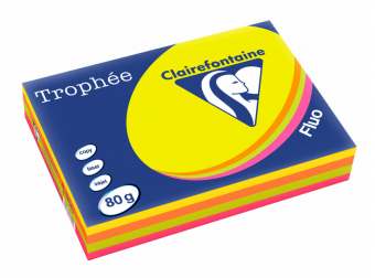 Бумага Цветная CLAIREFONTAINE, 80 г/кв.м, А4 (500л), микс неон 4 цвета , Франция, 1705SC 