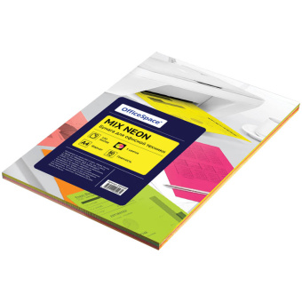 Бумага  Цветная А4, mix neon, 5цв, OfficeSpace, 80 гр, 100л