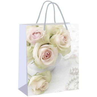 Пакет подарочный, 26х32х12 см, Белые розы, вертик., 48601
