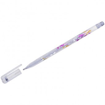 Ручка гелевая CROWN "Glitter Metal Jell" 1.0мм, серебро с блестками Корея, MTJ-500GLS(D)