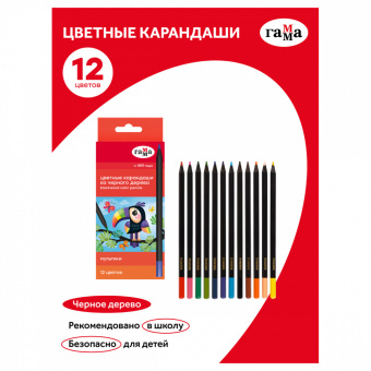 Карандаши цветные 12 цв.,Гамма "Мультики" , черное дерево,заточен. 80220221