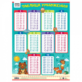 Обучающий плакат ТАБЛИЦА УМНОЖЕНИЯ (440х600 мм) ПА2_60482