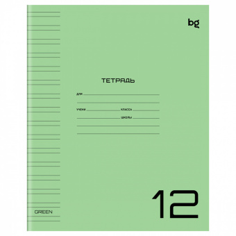 Тетрадь 12л, А5, блок офсет, узкая линейка ,BG "UniTone. Green",пластик. прозр. облож Т5ск12_пл57704