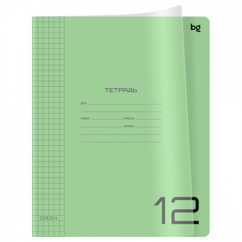 Тетрадь 12л, А5, блок офсет, BG "UniTone. Green", пластик. прозрачная обложка, клет. Т5ск12_пл 08899