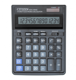 Калькулятор 14 разрядов, Citizen SDC-554S, , двойное питание, 153*199*31мм,настольный. черный