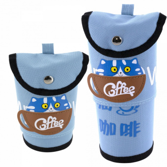 Пенал для ручек мягкий тубус складной Coffee cat, голубой 11179/2