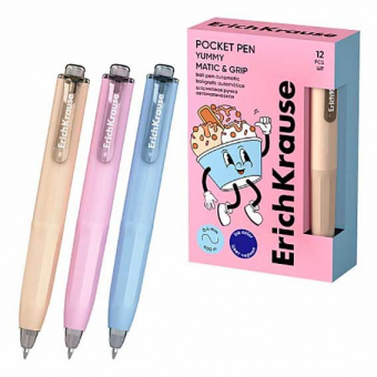 Ручка шариковая Erich Krause автомат. Poсket Pen Matic&Grip Yummy, синяя, 0,5мм., 63685