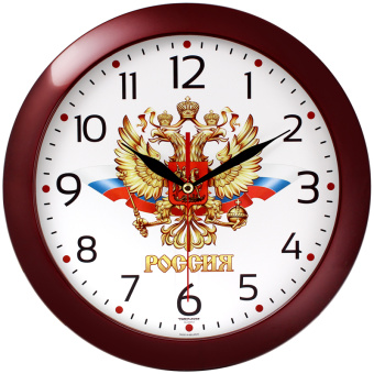 Часы настенные Troyka 11131176, круглые, плавный ход ,бордовая рамка