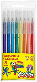 Фломастеры Каляка-Маляка, 8цв., с блестками ,смываемые ФБКМ8