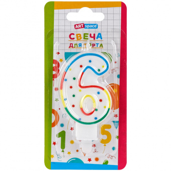 Свеча для торта с держателем ArtSpace "Цифра 6" 8,5 см блистер 26613