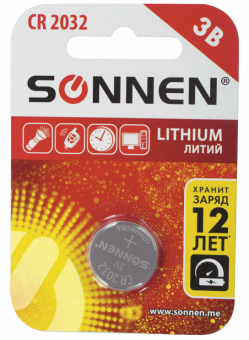 Батарейка 2032, для кальк. и др., SONNEN Lithium , 1шт.