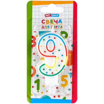 Свеча для торта с держателем ArtSpace "Цифра 9" 8,5 см блистер 26619