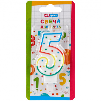 Свеча для торта с держателем ArtSpace "Цифра 5" 8,5 см блистер 26611