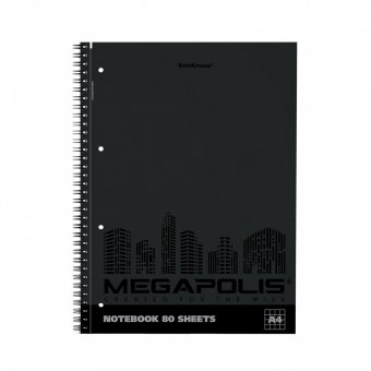 Тетрадь 80л, А4, офсет,  обл. лакир. карт., "MEGAPOLIS", клетка, на спирали, 49810