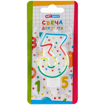 Свеча для торта с держателем ArtSpace "Цифра 3" 8,5 см блистер 26607