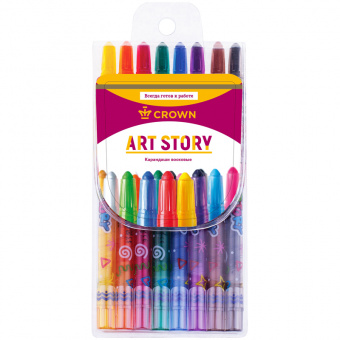 Карандаши восковые Crown "ArtStory", 08цв., выкручивающийся стержень, ТР-800