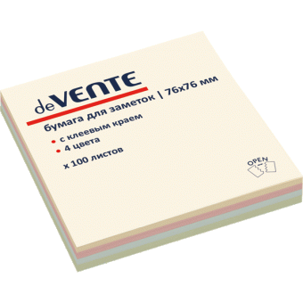 Бумага для заметок deVENTE, 76 х 76мм, 4 пастель. цвета., 100л, 2010702